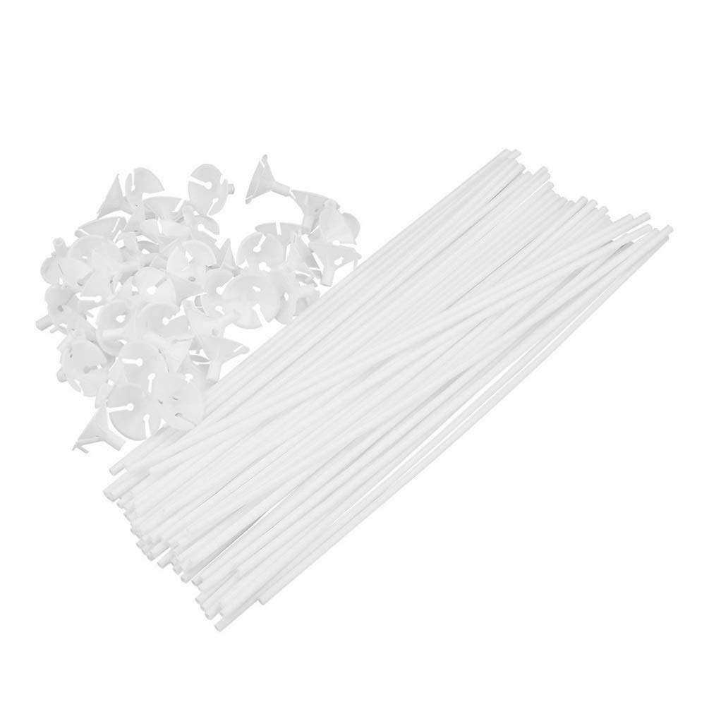 50- Pack balloon sticks White Balloon Wand Holder for Wedding Party, Festival, Anniversary clear balloon cups Decor party balloon sticks