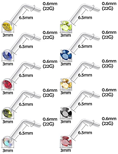 Lsnevsie Nose Rings Studs For Women 22G 316L Surgical Stainless Steel L Shaped Curved L Silver Opal Hypoallergenic Nose Stud Ring Body Piercing Jewelry For Men Diamond Cz 3Mm #TOP1