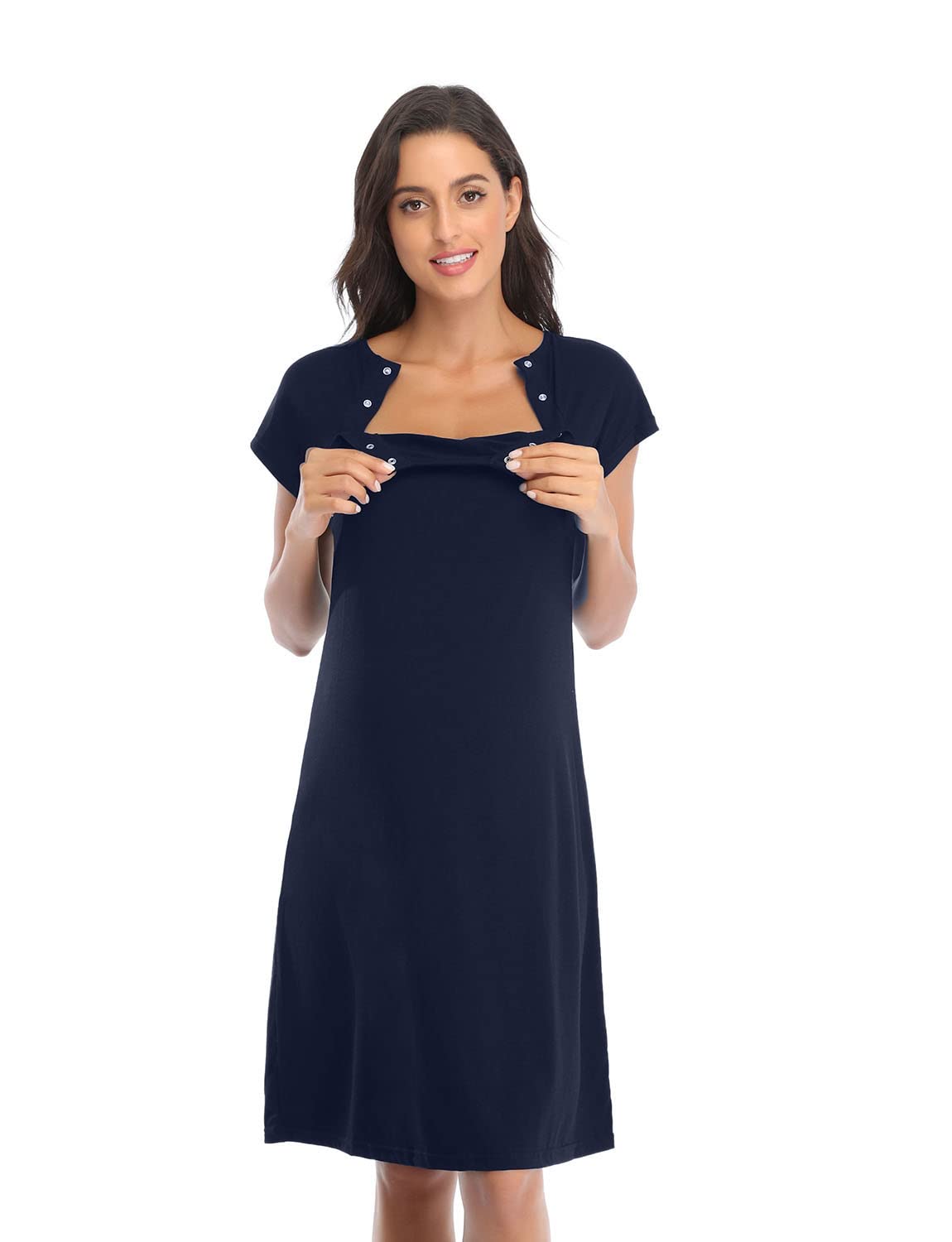 Damen Umstands-Nachthemd 3-in-1 Lieferung Arbeit Stillnachthemd Krankenhauskleid Nachtwäsche zum Stillen