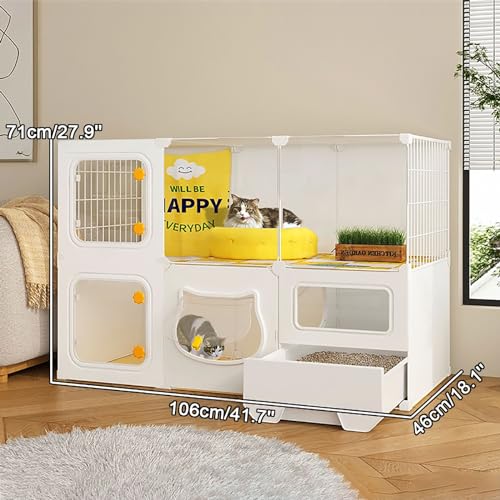 Cage intérieure avec bac litière intégrée et enclos modulaire métallique pour 1 à 3 chats