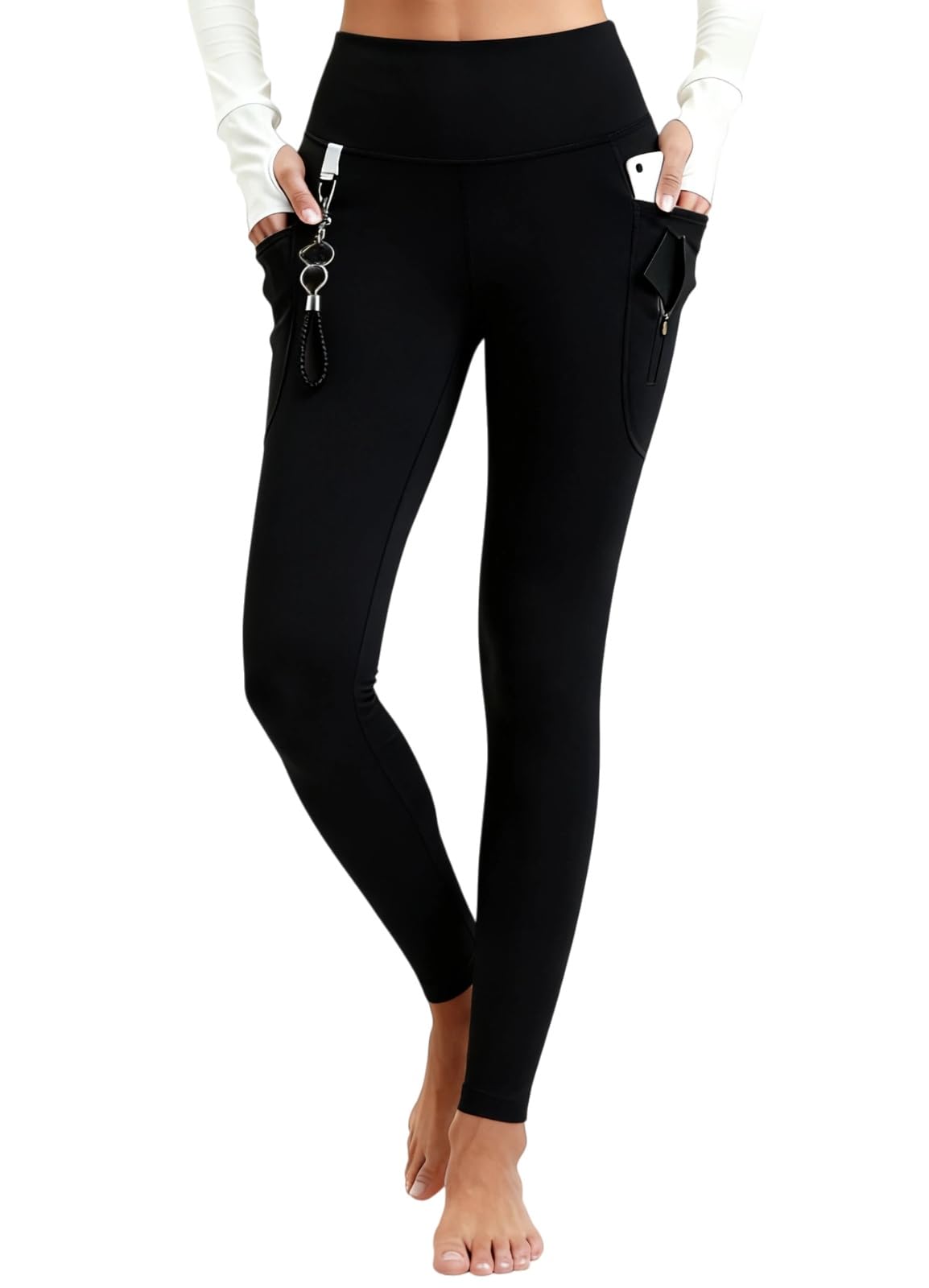 Women's 27" Fleece Lined Leggings Water Resistant Hiking Pants Warm Winter High Waisted Tights Pockets Snow Travel