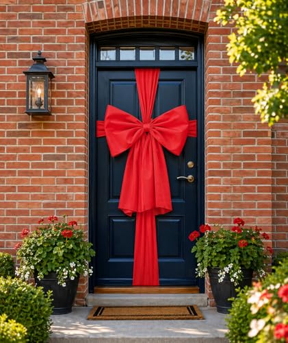 eBoutik -Large Outdoor Front Door Bow Decoration Elegant All Season Porch Door Ribbon Wrap Luxury Entrance Decor for New Home Weddings Birthday Parties & Celebrations (Red)