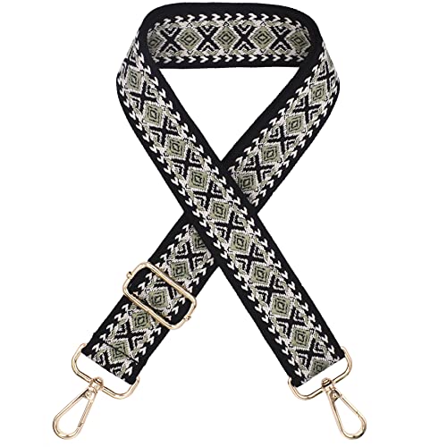 Image of Wide Purse Straps Replacement Crossbody 1.5 inch / 2 inch Thick Adjustable Retro Jacquard Guitar Strap For Handbags (Black)