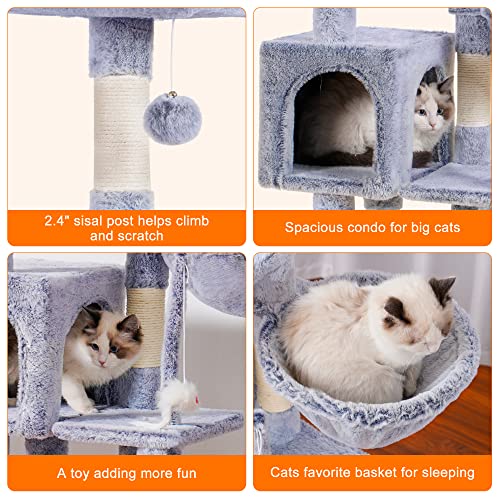 Image of Heybly Cat Tree with Toy, 43.3 inch Cat Tower for Indoor Cats HCT004SPE | Cat Condo with Durable Sisal Scratching Posts, Cat House with Padded Plush Perch, Cozy Hammock, Smoky Gray