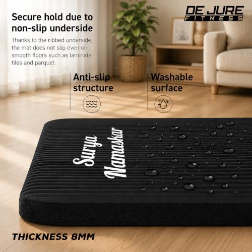 Image of De Jure Fitness Yoga Mat for Women and Men, 8mm Extra Thick Non-Slip NBR Exercise Mat for Yoga, Pilates, Gym & Floor Workouts - with Carry Strap