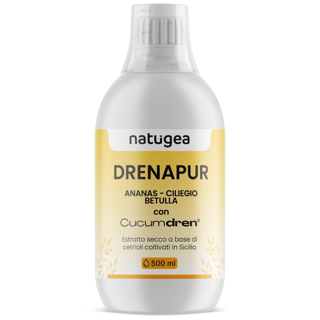 Natugea Drenapur Liquido - Supplement with Bromelain from Pineapple to Support the Drainage of Body Fluids and Microcirculation, 500 ml, Vegan, Made in Italy