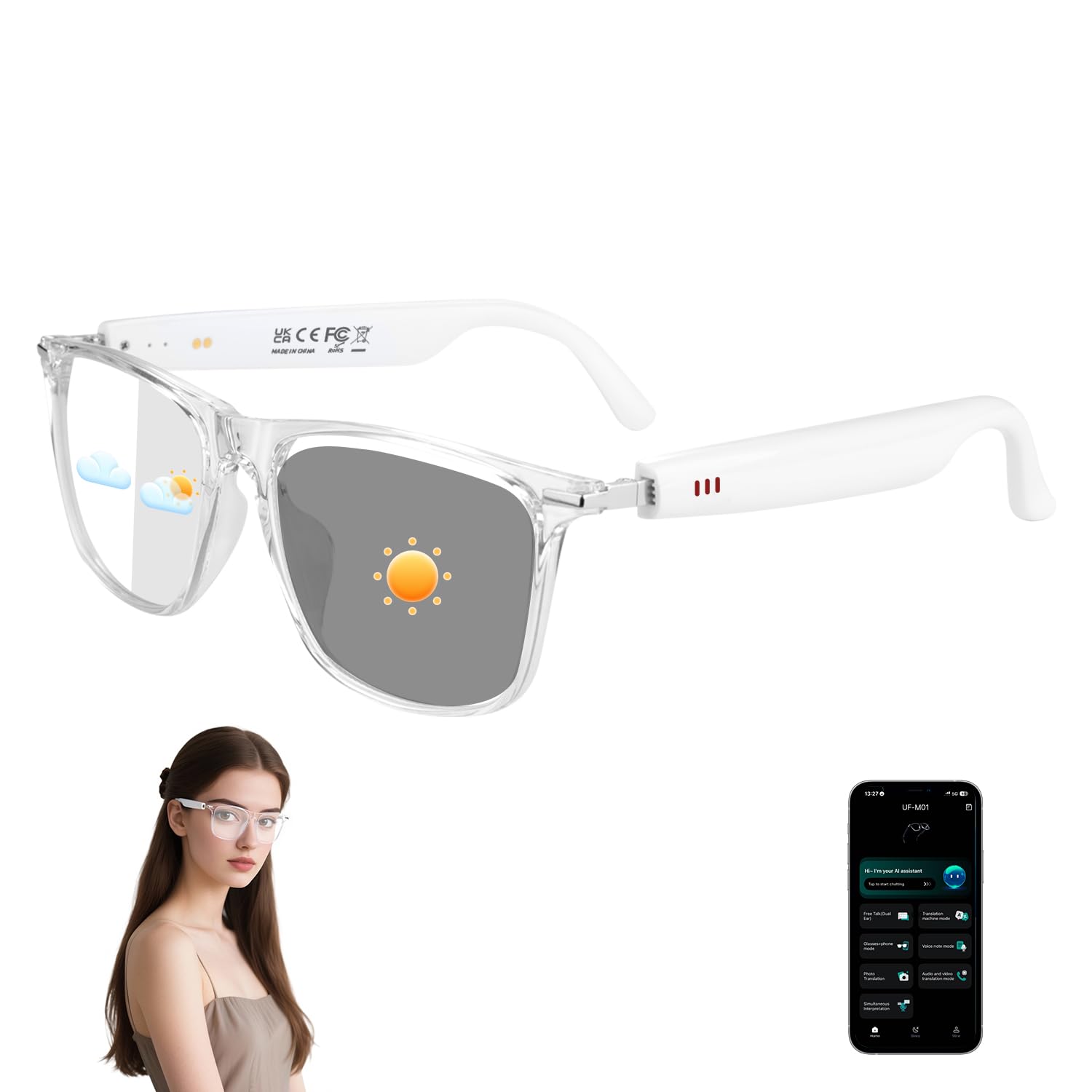AI Smart Glasses Bluetooth 6 0 Real-Time Translation Glasses for Men Women with 164 Languages Accents Color-Changing Lenses