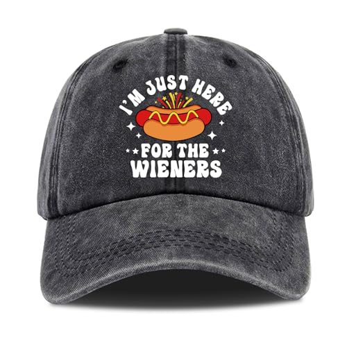 Image of Unisex Adult Black Baseball Cap, One Size Fits Most Cotton, Funny Hot Dog Design, Sun Protection, Moisture Wicking