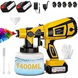 Cordless Paint Sprayer with Battery 2 X 4000mAh 21V, 5 Nozzles & 3 Spray Modes, Spray Paint Gun with 1400ML Container, Handheld Paint Sprayer for House Painting Furniture Cabinets Fence Wall