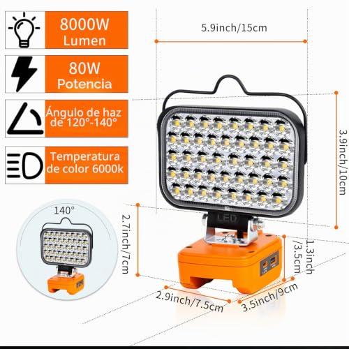 Foco LED para camping y pesca compatible con Worx V20 de 84W 3
