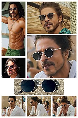 Image of Hexagonal Sunglasses Inspired By SRK Stylish Sunglass Men and Women UV Sunlight Protection Goggles (Siver Black)