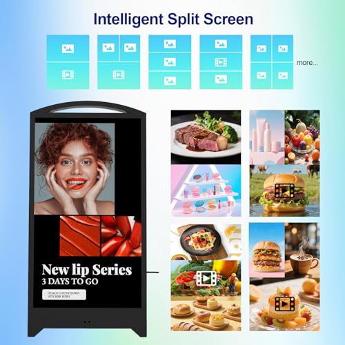 Image of 43inch Indoor Digital Signage, 1800nits High Brightness LCD Screen Advertising Display, CMS /USB /WiFi /Port Player, Smart Split Screen, 24 /7 Timer, Movable Digital Signage Kiosk with Android 11OS