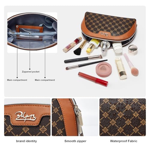 BOYATU Small Makeup Bag for Purse: Cute Cosmetic Bag with Mirror - Waterproof Vegan Leather Make up Bags for Women - Fashion Makeup Pouch for Party (010-coffee)2