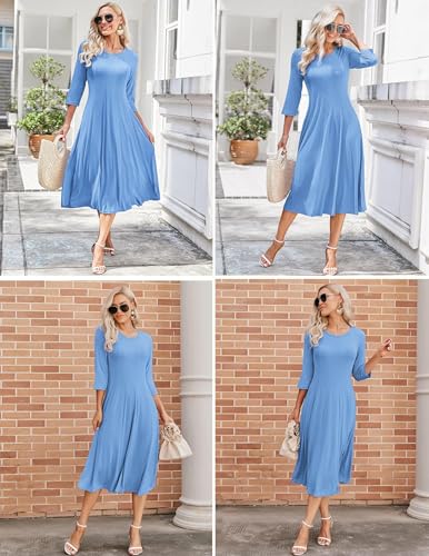 Image of HOTOUCH Women's 3 /4 Sleeve A-line and Flare Midi Long Dress
