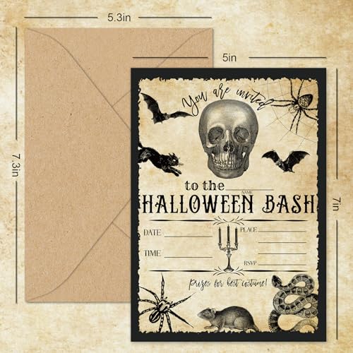 Invitación de Halloween Whaline de papel grueso en blanco con 25 sobres 2