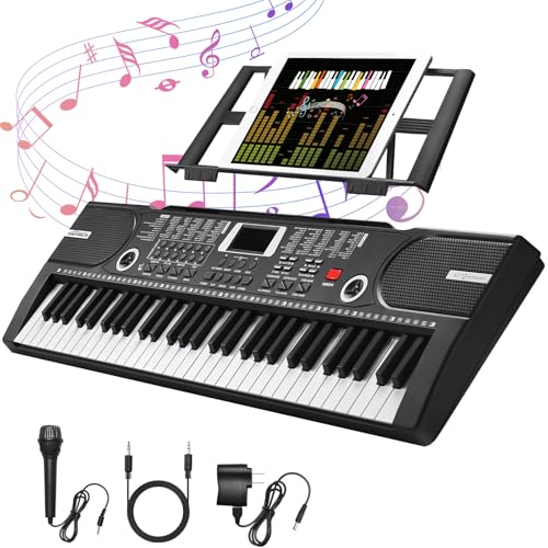 Image of 61 Key Keyboard Piano, Portable Electronic Keyboard Piano for Beginners with Speakers, Microphone, Sheet Music Stand, 100 Voices, 100 Rhythms, Digital Music Keyboard Built-In Speakers