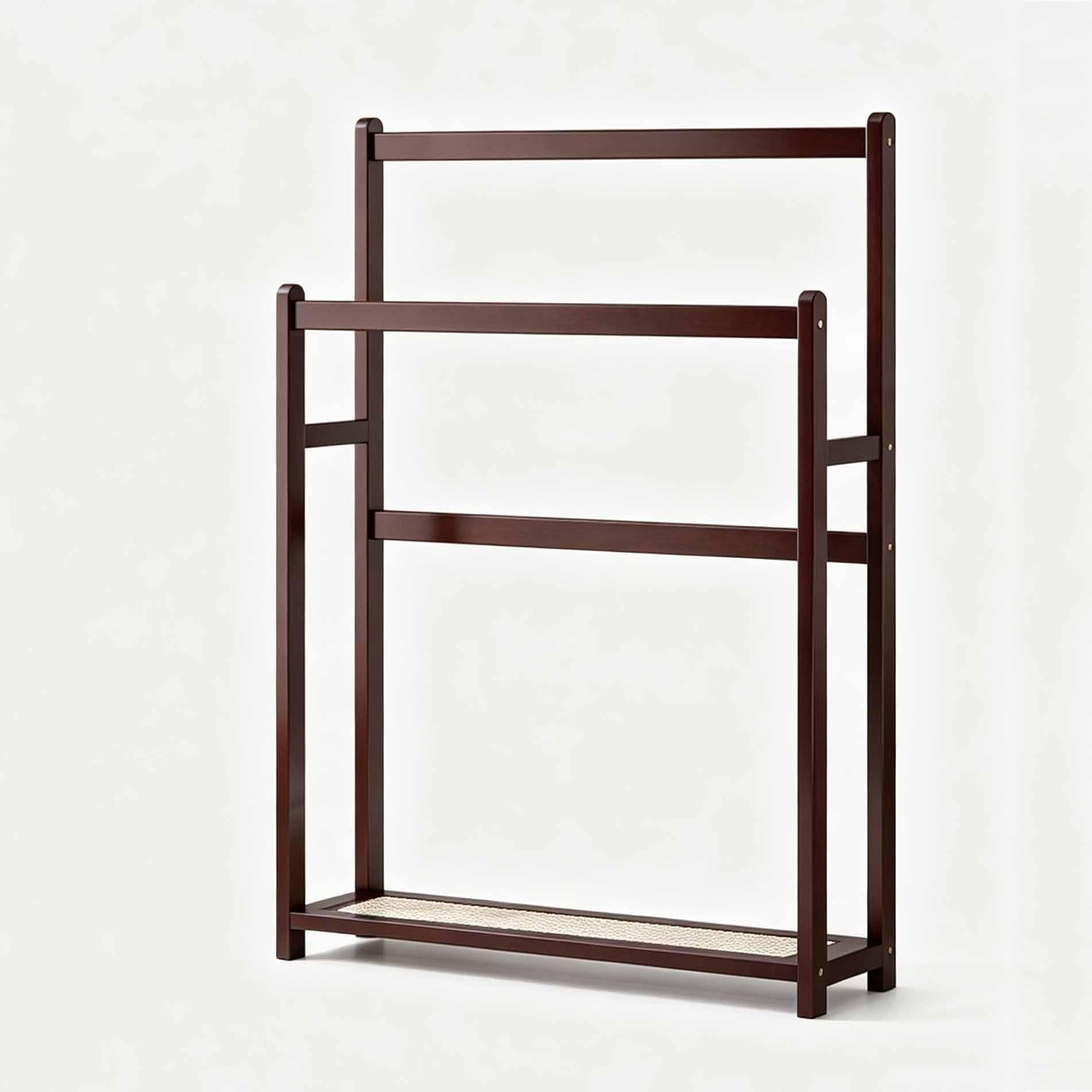 2-tier Standing Towel Racks for Bathroom, Bamboo Towel Drying Stand