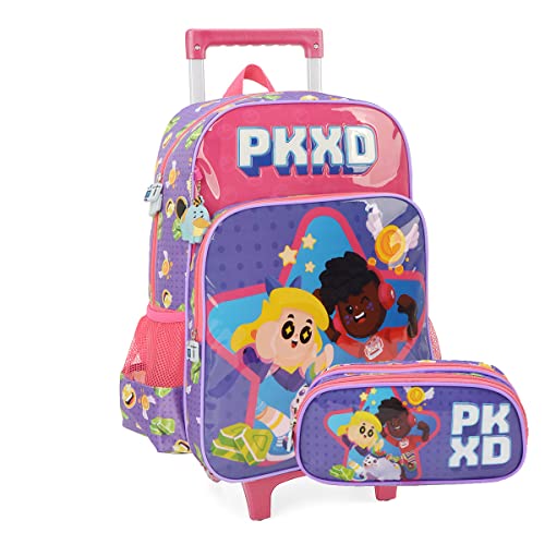 Mochila De Rodinhas Escolar PKXD E Estojo Violeta