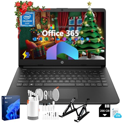 HP 14インチフラッグシップノートパソコン-超薄型ノートブック | Win 11 Pro | 1年間のOffice 365 | 1TB クラウドストレージ | Intelクアッドコア | 256G外部ストレージ&アクセサリー付きウェブカメラ (16G R