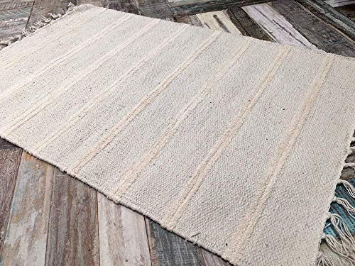 Pequeño, algodón Natural y Yute Gris y Blanco Doble diseño de Rayas Alfombra 60 cm x 90 cm