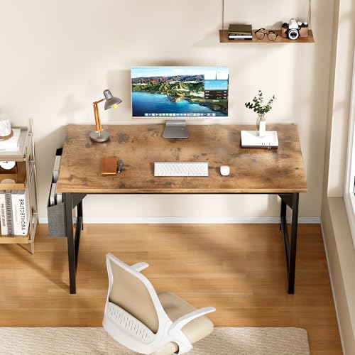 Furmax Computer Desk 48 Inch Small Office Desk with Storage Bag & Headphone Hook, Workstation for Home Office, Modern Writing Study Table (Rustic Brown) - Image 3