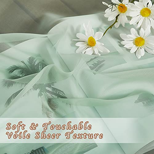 Image of NICETOWN Sage Green Kitchen Curtains 45 inch Length, Grommet Voile Sheer Airy & Lightweight Soft Window Treatments with Light Filtering for Cafe, W54 x L45, 2 Panels