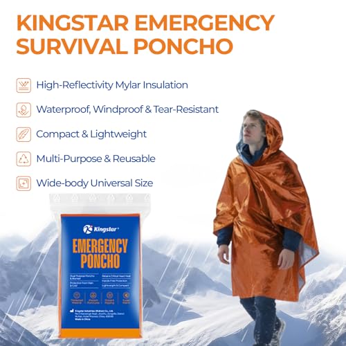 Image of K Kingstar 2 Pack Emergency Mylar Poncho, Waterproof Rain Ponchos, Reusable Packable Ponchos, Survival Blanket Poncho for Outdoor Camping & Hiking, Rescue, Car Emergency Kit, Shelter /Tent Cover