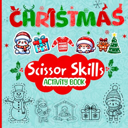 Christmas Scissor Skills Activity Book for Kids: Fun Cut, Color, Paste Activities for Toddlers and Kids Ages 4-8 | 50 Coloring Pages of Holiday-Themed Xmas Fun Activity for Preschool and Kindergarten image 2