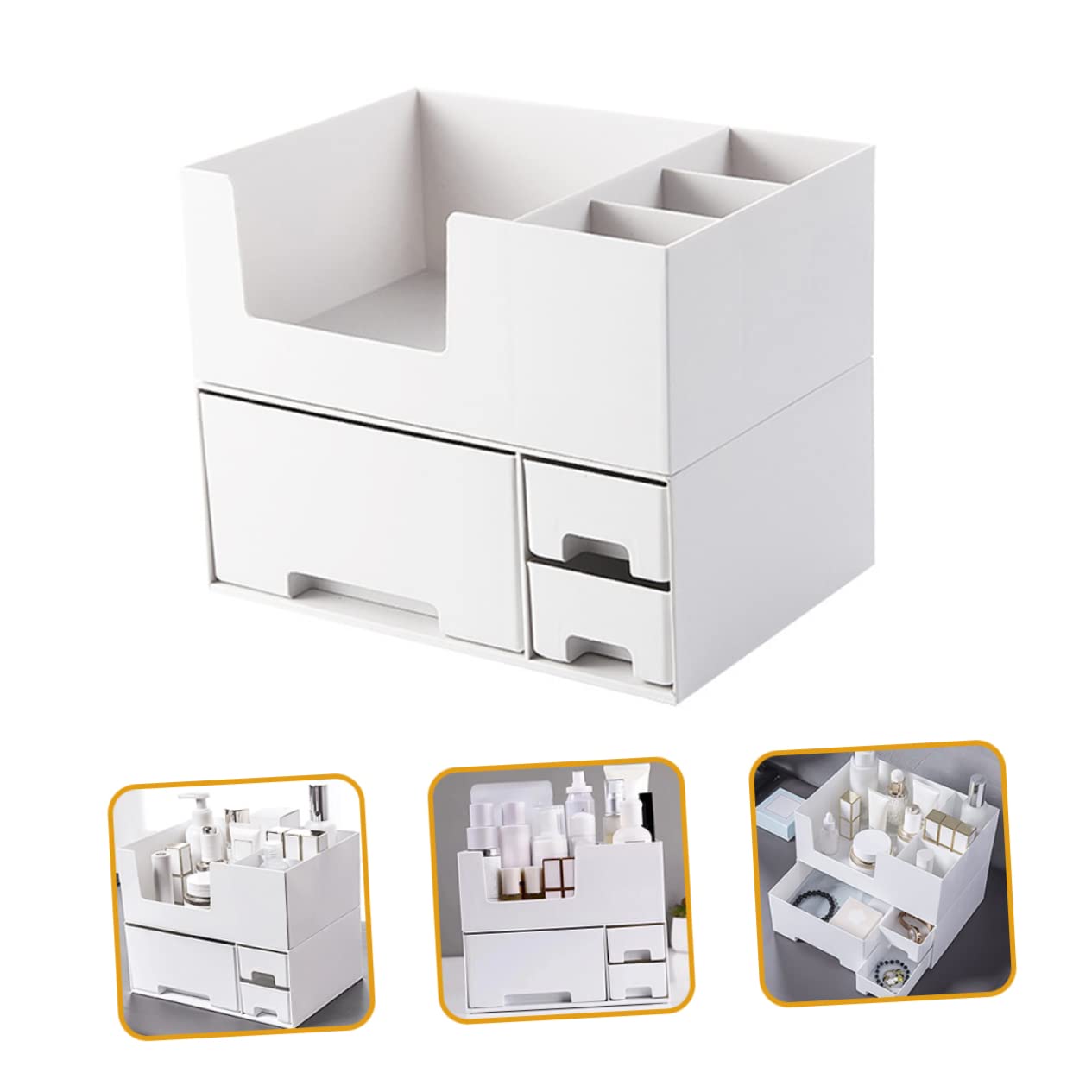 Organizer per Cosmetici Design Semplice e Facile da Pulire in Plastica Bianca Doppio Strato e Ampio Spazio per Scrivania e Cassetti