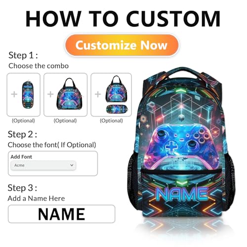 Kids Backpacks for Boys, 17" Back to School Gifts for Kids Children 8-12, Personalized Game Bookbag Supplies with Pockets for Preschool Elementary, Custom School Backpacks for Gaming Lovers2