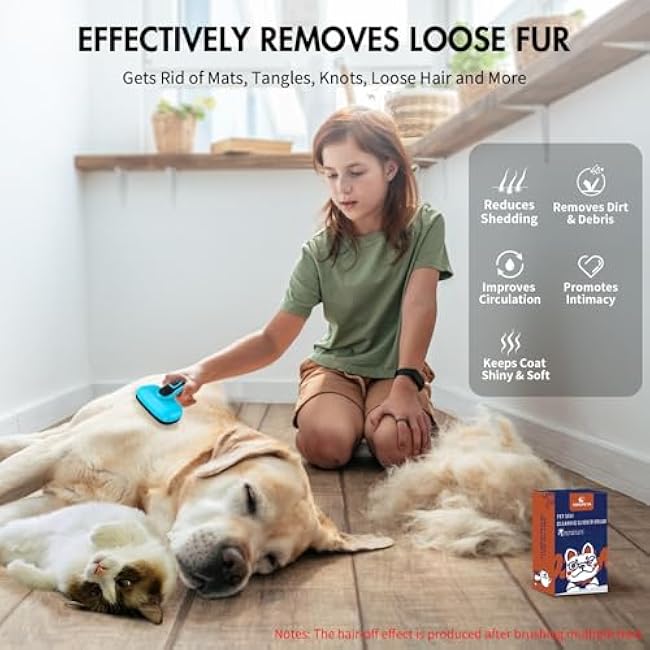 Dog Self Cleaning Slicker Brush for Shedding, Ideal for Short Long Haired Dogs, Including Cat. Removes Loose Fur, Undercoat, Mats, Tangled Hair. Suit for Large Medium Small Animal. Blue-hJyrnBah