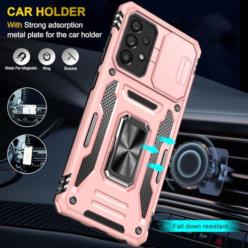 Image of Vaku Luxos Aegis Armor Slide TPU Back Cover Case for Samsung Galaxy A53 5G with Magnetic Ring Holder Kickstand Camera Screen Protector- Pink