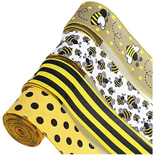 KJKVIVH 26 Yards Bee Wired Edge Ribbon 2.5in Wide Hessian Ribbon Crafting Decor 4 Rolls
