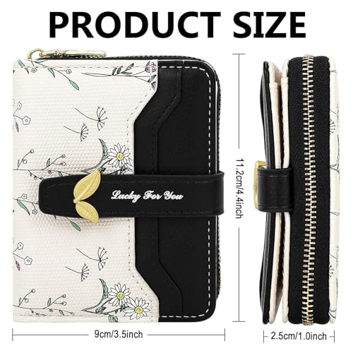 Image of Farcauo Cute Black Flower Wallet for Women Small Kawaii Coin Purse with ID Window Compact Lightweight and Stylish Design Cash Wallet for Ladies