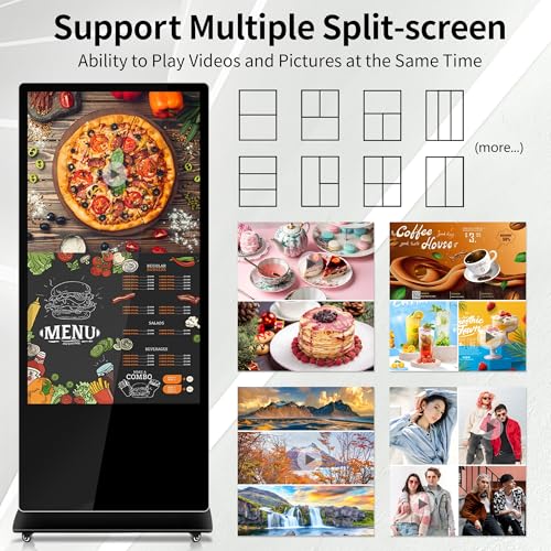 Image of 55 Inch Digital Signage Display, Android 14 OS 4K UHD Floor Standing Advertising Screen Commercial LCD Monitor Interactive Kiosk with USB /HDMI Input, Non-Touch