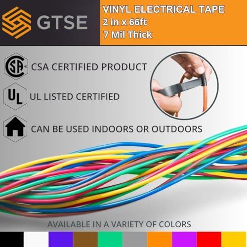 Image of GTSE Wide White Electrical Tape, 3-Pack - Waterproof, Industrial Grade Vinyl, 2 in x 66ft- Strong Self-Adhesive PVC Electric Tape for Wire Insulation, 7 Mil, 600V - UL /CSA Listed