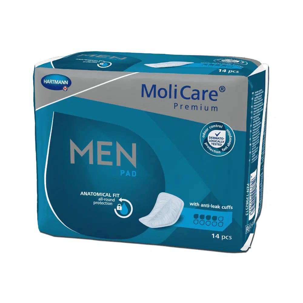 MoliCare Premium Men PAD, Incontinence Pads for Men with Bladder Weakness, V-Shaped fit, 4 Drops, Pack of 14