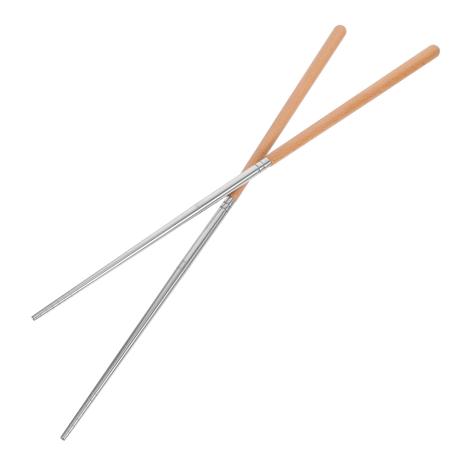 MUSISALY 1 Pair Stainless Steel Cooking Chopsticks with Wooden Handle, Long Heat-Resistant Kitchen Chopsticks for Frying, Hot Pot and Noodle Serving, Non-Slip Household Chop Sticks