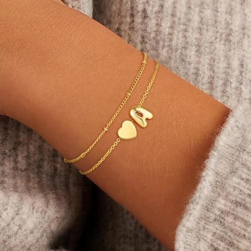 Heart Initial Bracelets for Women Girls - 18K Gold Plated A-Z Initial Bracelet Dainty Gold Bracelets for Women Teen Girl Gifts Trendy Stuff2