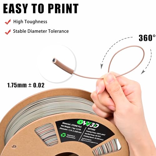 Image of OVV3D Stone PLA 3D Printer Filament, Rock PLA Filament 1.75mm, Volcano Grey | Stone Filament, Rock PLA Filament 1.75mm + /- 0.02mm 1kg, Better to Print Fossil Bone / Marble, Gradient Brown Tan Beige Grey