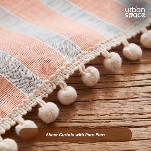 Image of Urban Space Aari Collection Weaved Sheer Curtains for Door 7 Ft Long, 40-50% Light Filtering Textured Curtains with Eyelets and Tieback, Set of 2 Decorative Curtains (Weaves Peach, Door- 7 Ft)