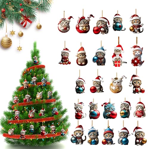 HOVCEH Weihnachtsbaum Anhänger Katze, 24 Stück Weihnachtsanhänger...