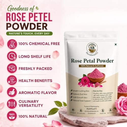 Image of Rose Petal Powder - 250g | Antioxidant Support To Revitalize Skin Health | 100% Pure & Natural | Rose Powder for Face Mask, Tanning & Glowing Skin.