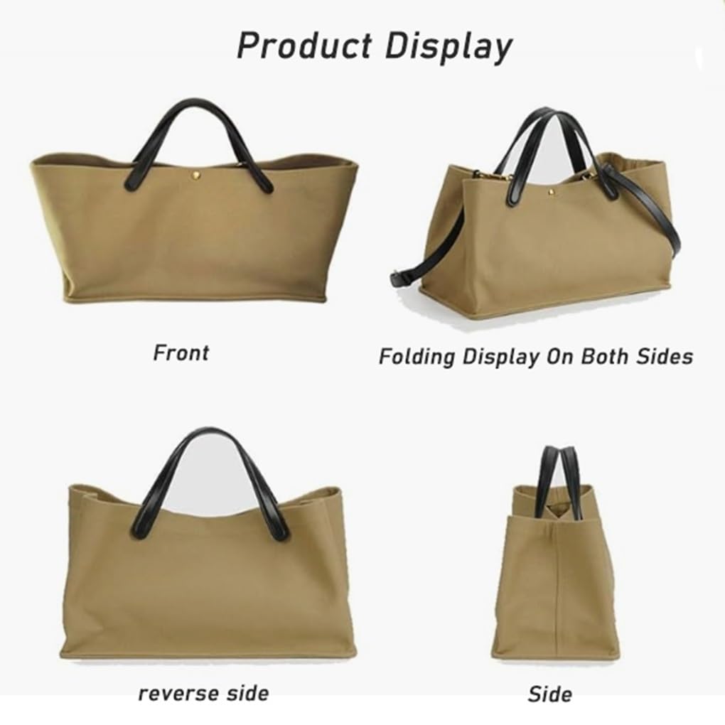 Bolso de Mano for Mujer de Piel auténtica Tipo Tote de Hombro Suave de Lona ​​para el Trabajo Viajes Uso Diario(Khaki (Canvas))