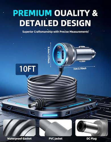 Image of Starlink Mini Cable, 4-in-1 Starlink Mini Car Charger DC Power Cable + 12V-24V Cigarette Lighter Adapter with Digital Display, USB-C PD 45W and Dual USB-A 35W Ports for Cars, Suitable for Cars (10FT)