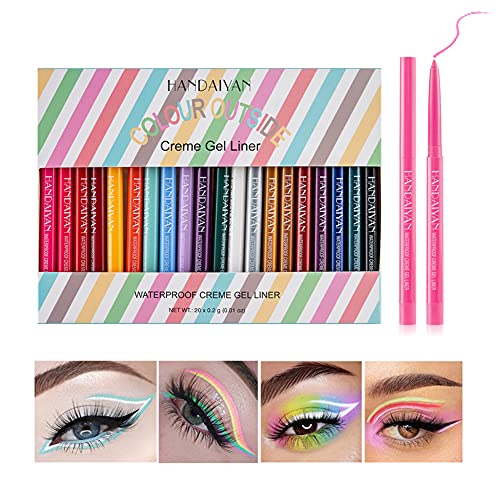 Luxsea Eye Liner Pencil Set 20 Colors Waterproof Matte Eyeliners Natural Long Lasting Eye Makeup Pencils Quick Dry Ultra Eyeliner Set 20 PCS Colored Eyeliners and Shadow Pencil Set for Women(Packs of 20)