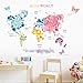 wondever Adesivi Murali Mappa del Mondo Sticker da Muro Fiore Peonia Farfalla Adesivi da Parete per Camerette Bambini Asilo Nido Soggiorno