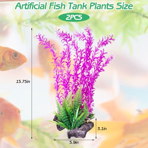 Image of Hamiledyi Aquarium Plastic Plants Aquarium Decor Artificial Fish Tank Plants Lifelike Tall Fish Tank Decorations Aquarium Plant Suitable for Saltwater and Freshwater 15.7in 2pcs
