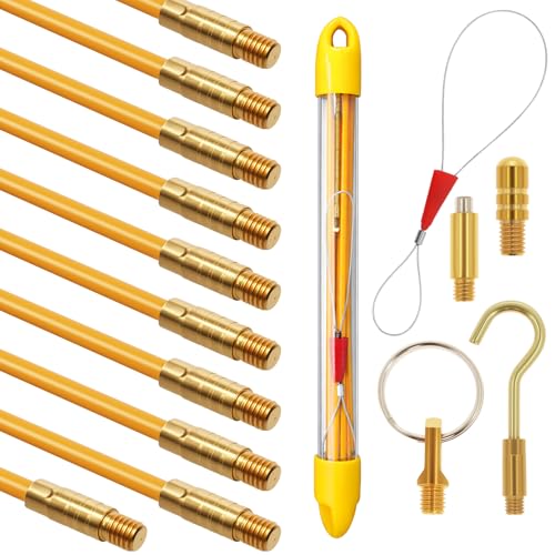 11ft/3.3m Fiberglass Cable Rod Kit 10 Connectable 33cm Wire Pulling Rods