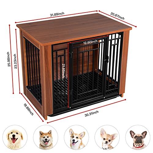 Wooden Dog Crate Furniture Style 32'', Decorative Dog Kennels End Table Wire Door with Lock Small Animal House with… - Image 2